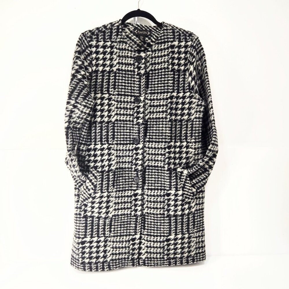 Nanette Lepore Black Grey Plaid Jacket Coat Wool Blend Pockets Size Medium